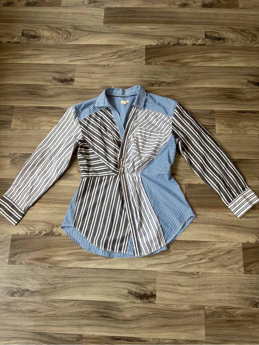 Pilcro Reworked Mixed Stripe Buttondown Shirt Size Large